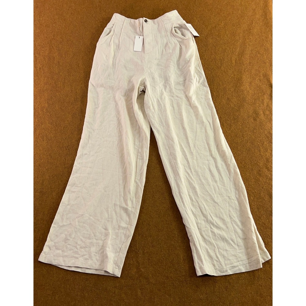 Luxlabel Women Medium Beige Cotton Linen Pleated Wide Leg Trousers NWT